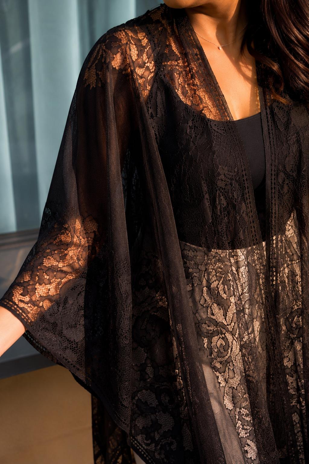 Ophelia in black, lace detail in afternoon light